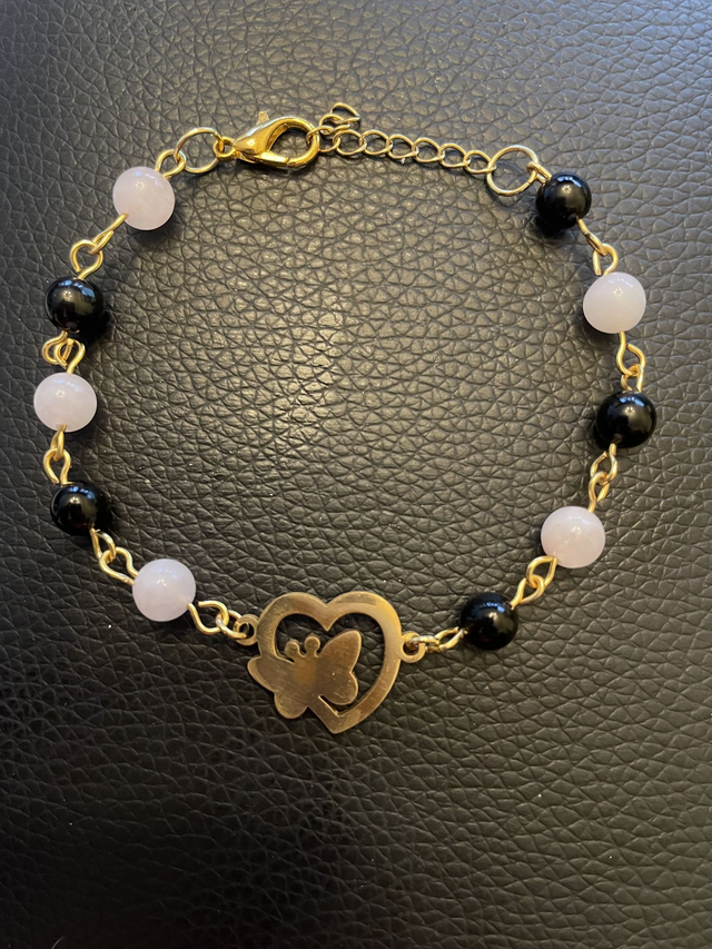 Bracelet Quartz rose et Obsidienne noire 6 mm