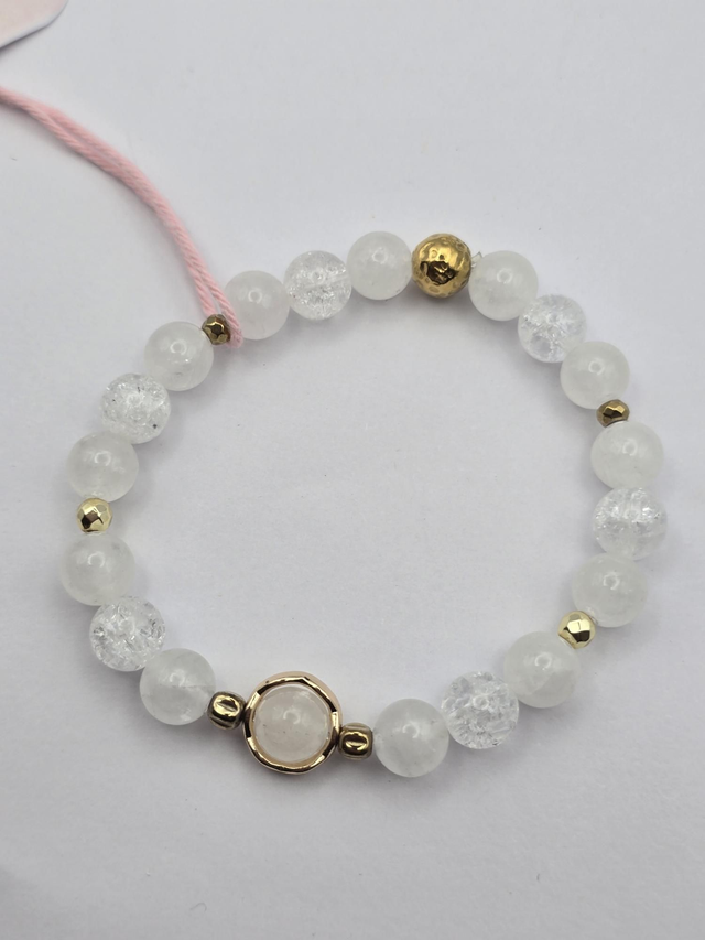 Bracelet Jade blanc et Cristal de roche 0,8 cm