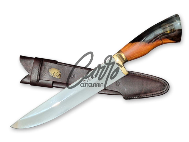 Faca Churrasco Elmo Cabo Híbrido Bala Aço Inox Bainha 9 Pol