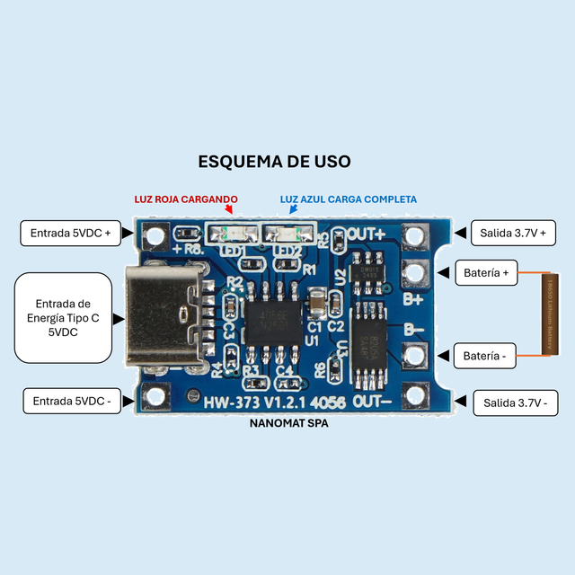 Módulo Hw-373 V1.2.1 4056 Cargador Lipo Tipo C