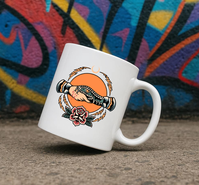 Traditional Tattoo Style Snake Hands 11oz Ceramic Printed Mug Design