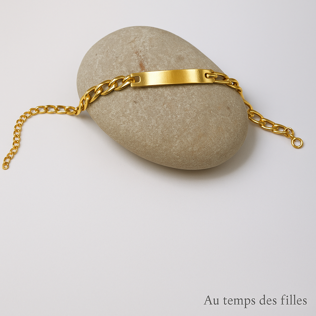 Gourmette acier or plaque classique 