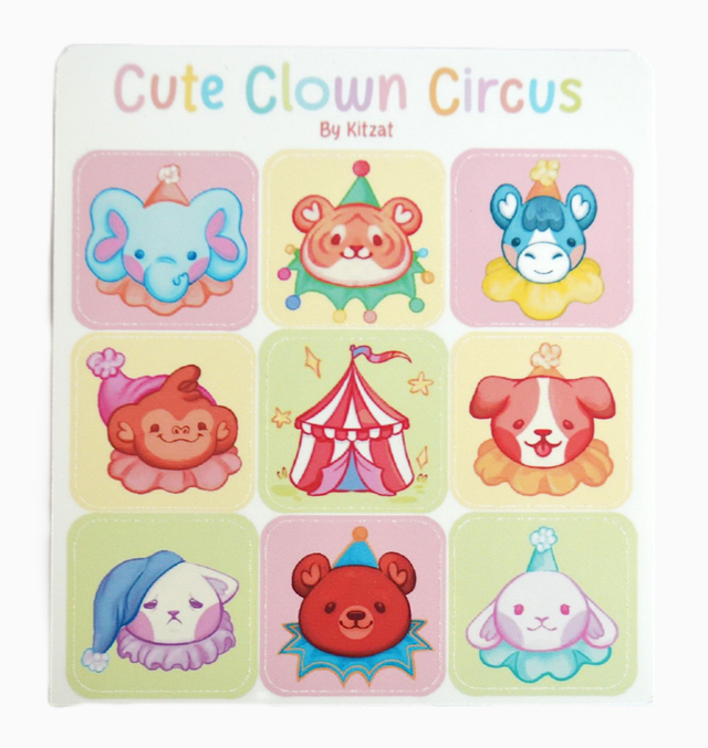 Mini Stickersheet: Cute Clown Circus
