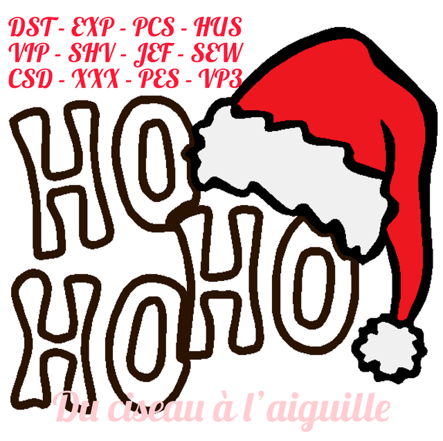 fichier broderie  HOHOHO appliqué - 3 Tailles / 12 Formats