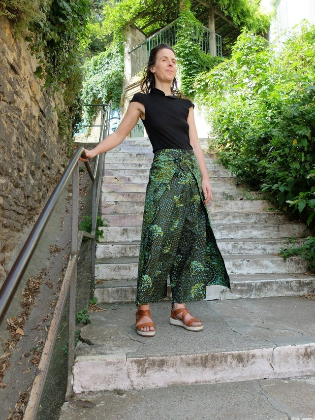 Pantalon portefeuille FOUTA | coton wax | imprimé BUNT BU KAKI