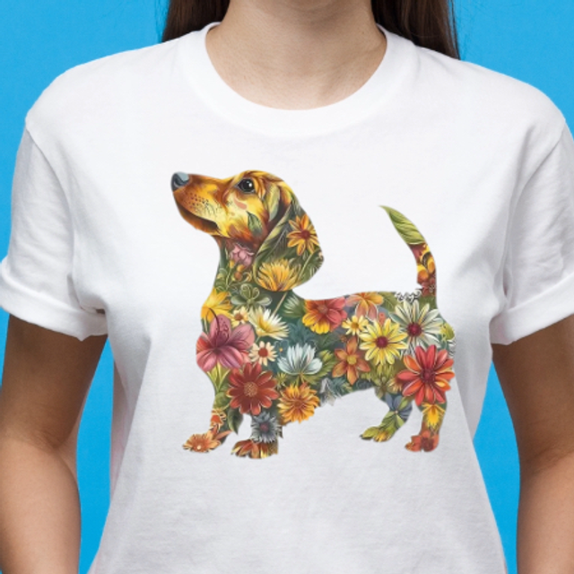 Colorful floral corgi dog design  t-shirt