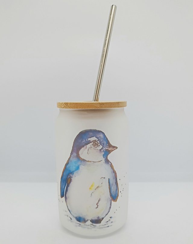 Frosted Glass Tumbler - Baby Penguin