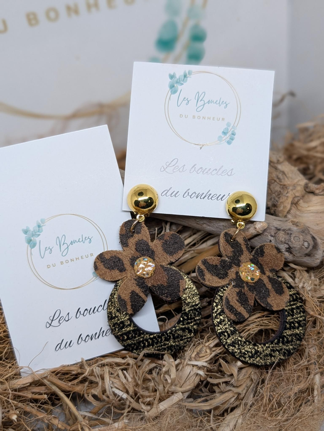 Boucles d&#039;oreilles Baby Marguerite léopard doré bm1170 clips
