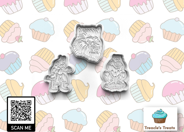 Werewolf theme Fondant/cookie stamps with cutters 