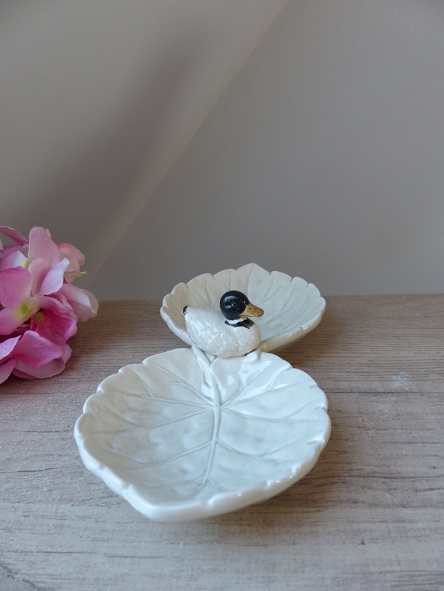 Plat serviteur canard en barbotine Japon – Plat de présentation vintage pour apéritif, vide-poche décoratif, décoration table campagne chic