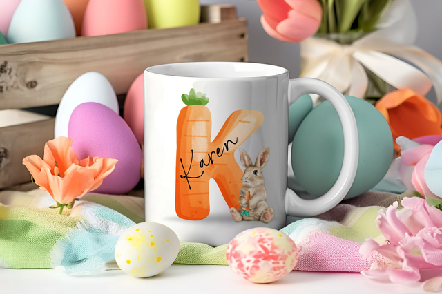 Personalised Carrot Initial Easter Mug