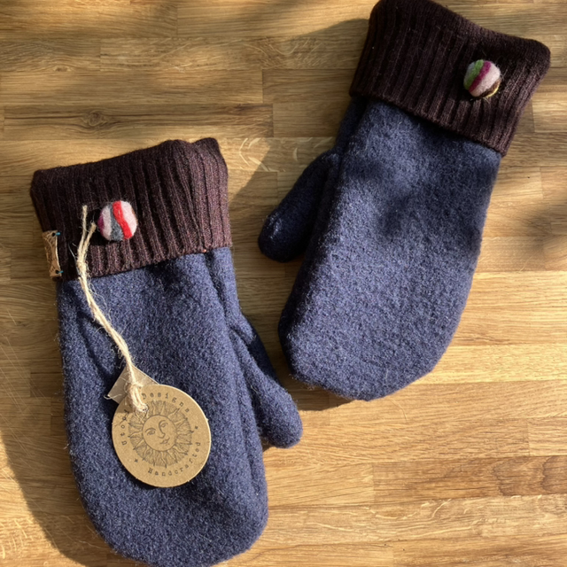 Navy Pom Pom Mittens