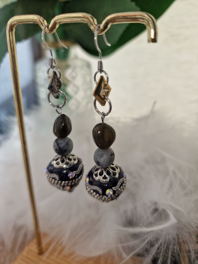 Boucles D'oreilles Acier Labradorite Indonésiennes