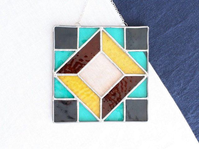 🟦 Suncatcher "Quadrum" en vitrail