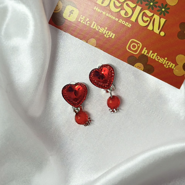 Red Heart Diamond Clip-On Earrings