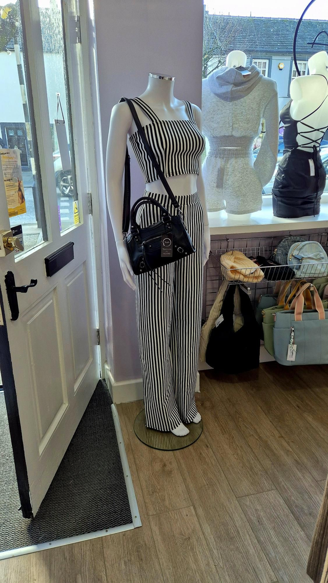 Black &amp; White Striped Crop Top &amp; Flare Set