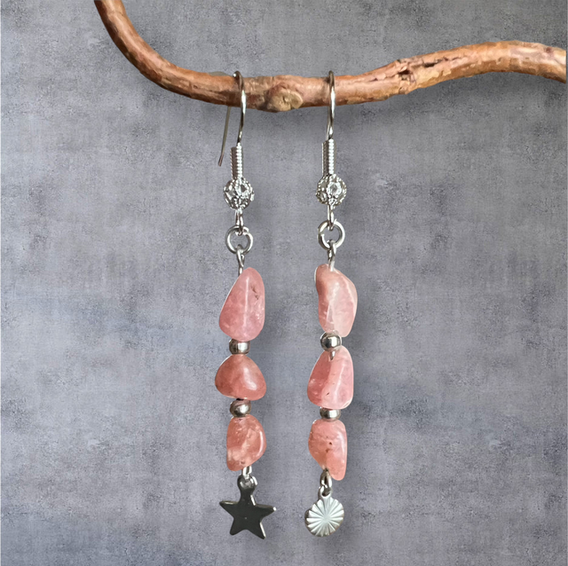 Boucles d’oreilles Rhodochrosite – Énergie d’amour et de calme