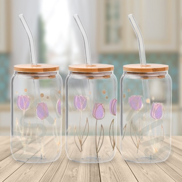 Canette en verre - Tulipe violet