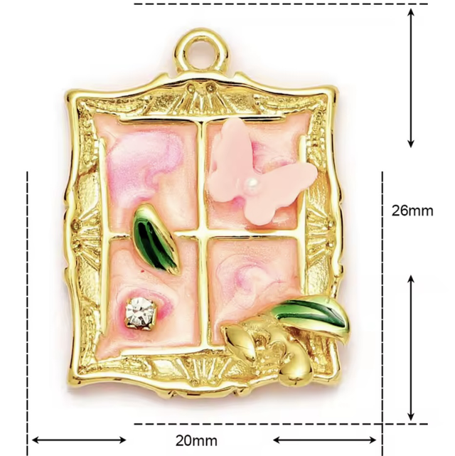 Charm finestra farfalla rosa 