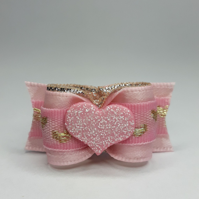 Noeud pour chien rose coeur-barrette