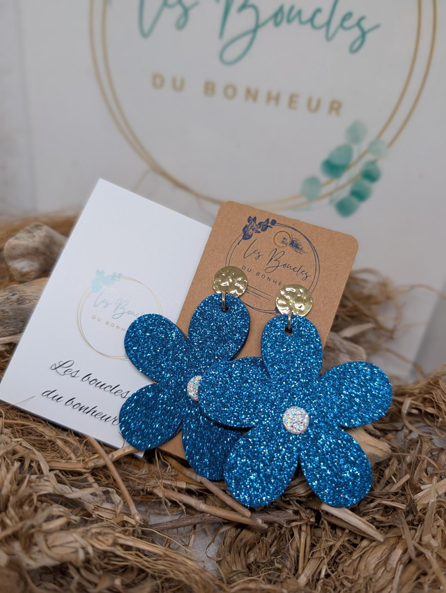 Boucles d'oreilles Marguerite bleu paillettes m650