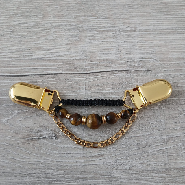 Dames Vestspeld Tijgeroog – Goudkleurige Clips met RVS Ketting (8.025)