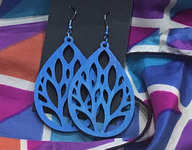 Blue Wood Dangling Earrings- SWDE18