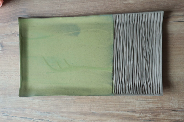 Handmade ceramic square plates size S/L, serving plates in natural style, green brown, stoneware, handmade