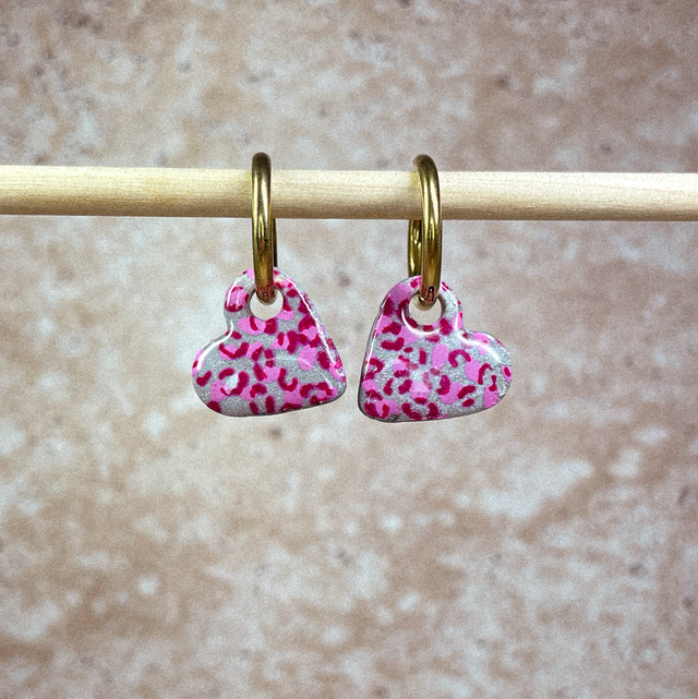 P'tits cœurs - Léopard rose &amp; argenté (sans créoles)