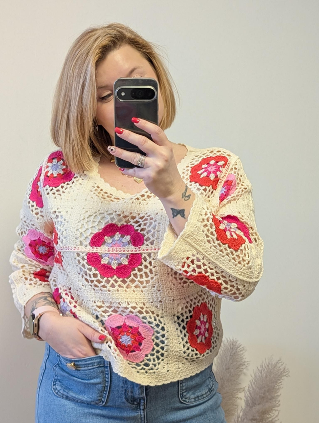 Pull bohéme Anaé rose