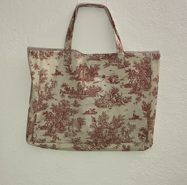 Sac en lin toile de jouy bordeaux 