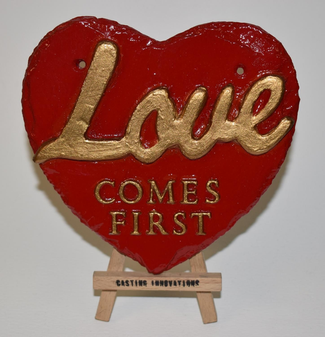 "LOVE COMES FIRST" Handmade cast aluminium sign