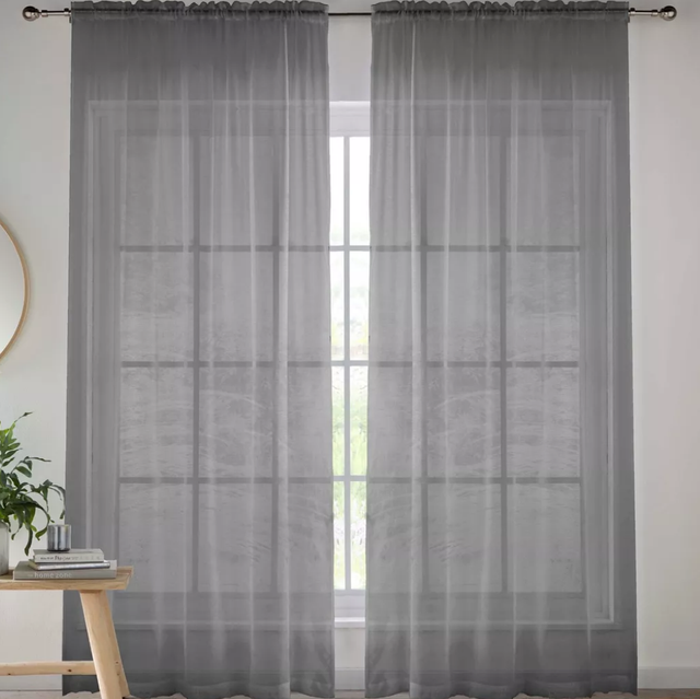 Crystal Sheer Grey Plain Voile Panels (Pair)