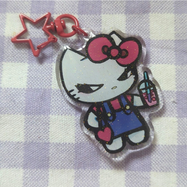 Grumpy hello kitty keychain 