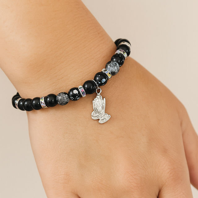 Faith &amp; Grace Armband – Zwarte Obsidiaan &amp; Gebedshanger