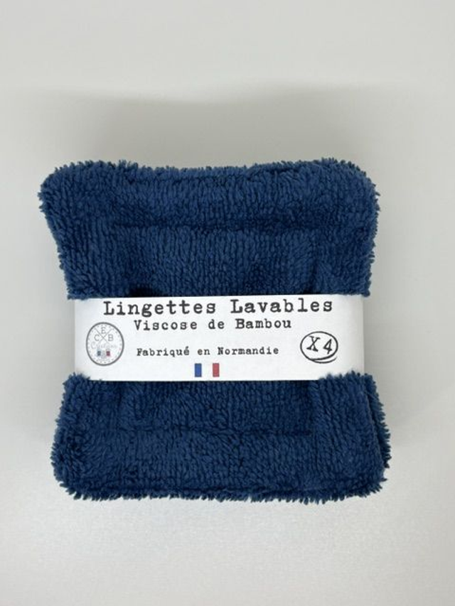Coton lavable double face en éponge bambou "Jeans foncé" X4