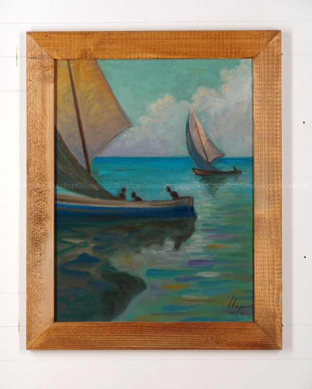 óleo enmarcado 47x37 - barcas de pesca, nautica_1