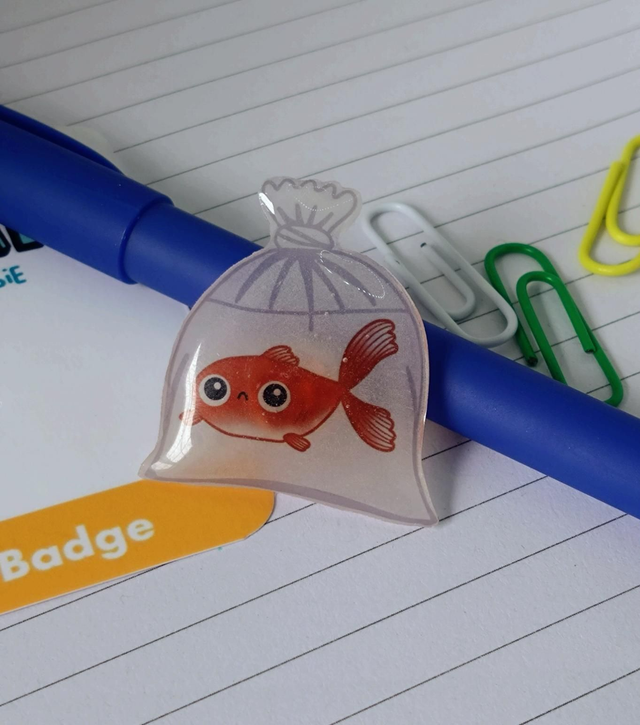 Goldfish in a bag pin badge