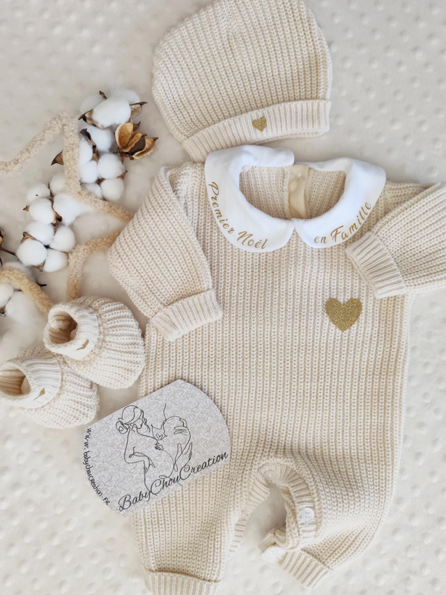 Ensemble en tricot Premier Noël beige