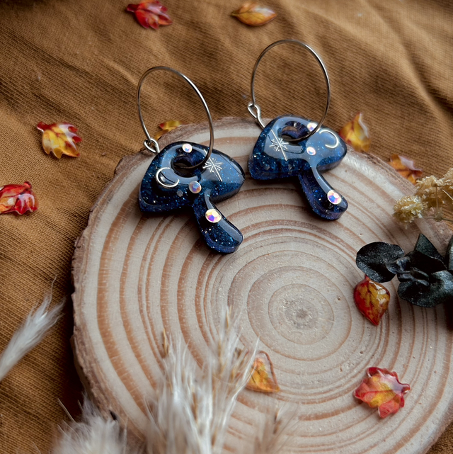 Celestial Mushroom Hoop Earrings Stainless Steel