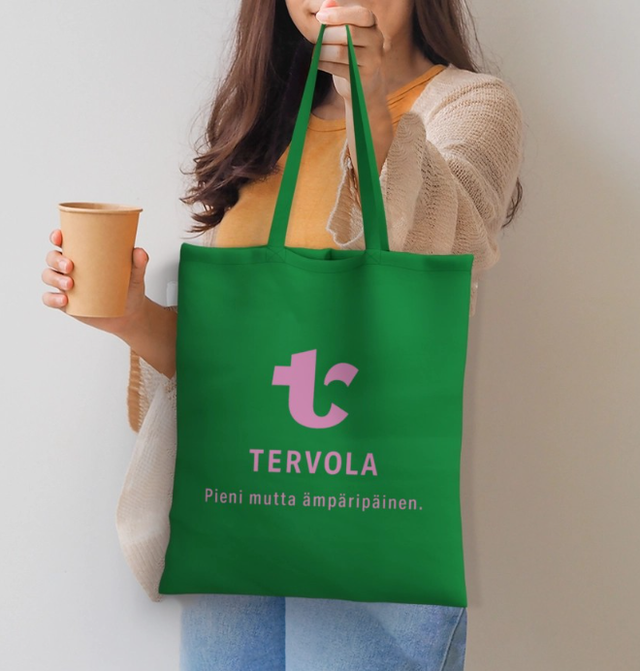 Tervola, pieni mutta ämpäripäinen -kangaskassi