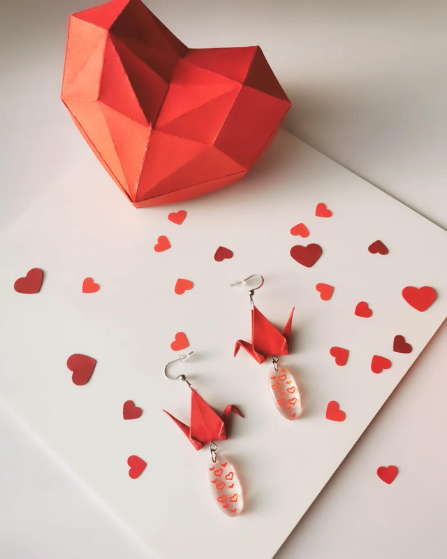 Boucles d&#039;oreilles Grues coeurs