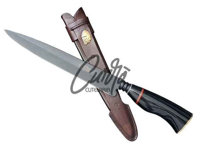 Faca Campeira Elmo Aço Carbono Cabo Variado Bainha Couro 9"