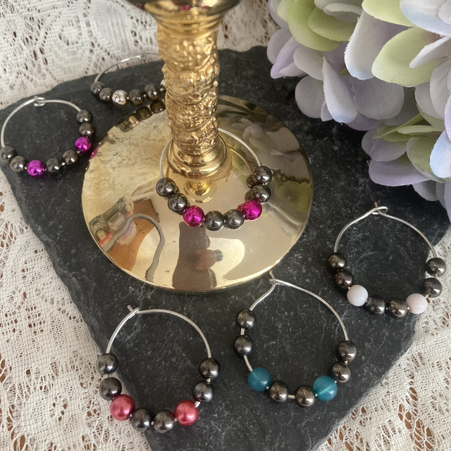 Handmade Beaded Wine Glass Charms Set of 6 Eco-friendly with Recycled Beads Can Be Made to Order