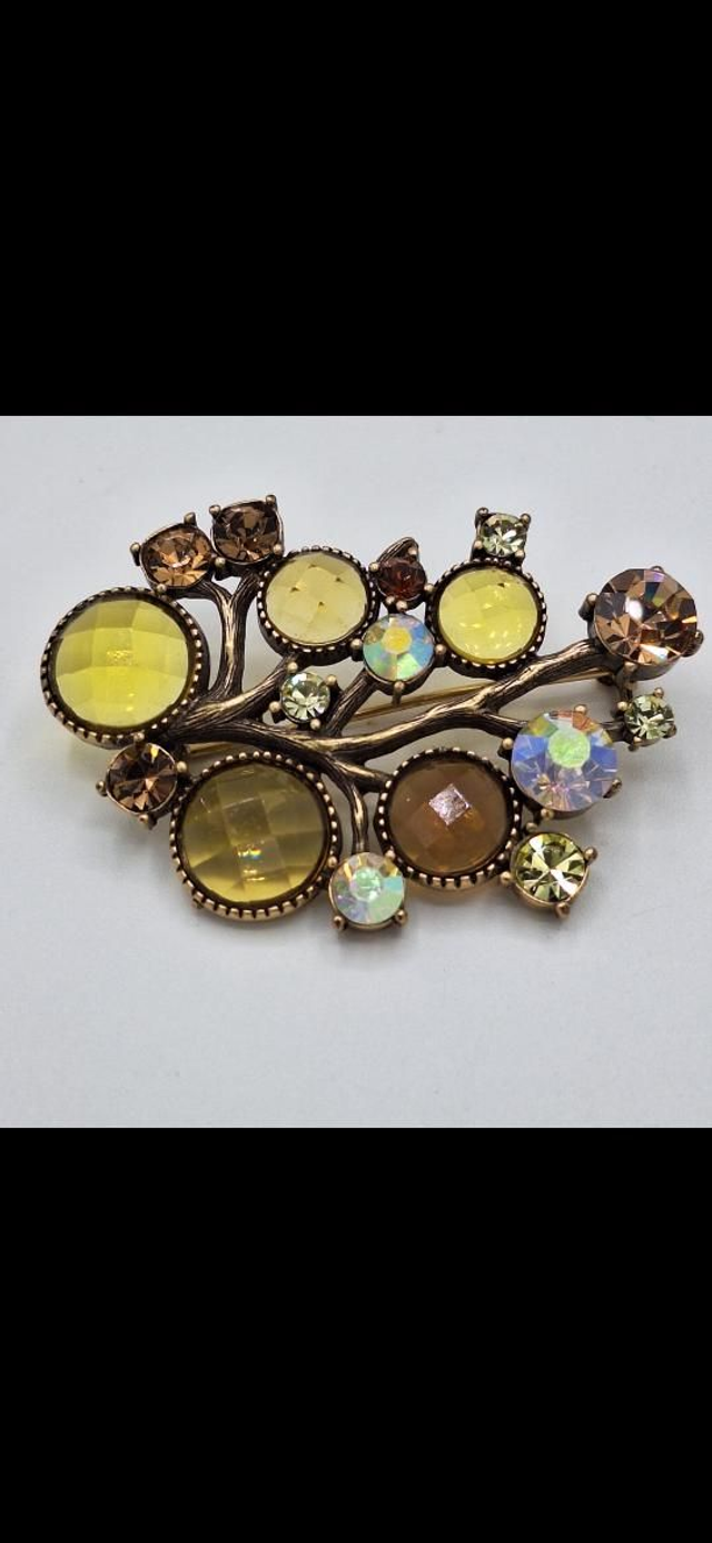 Vintage Brosche „Lebensbaum“ mit funkelnden Glassteinen