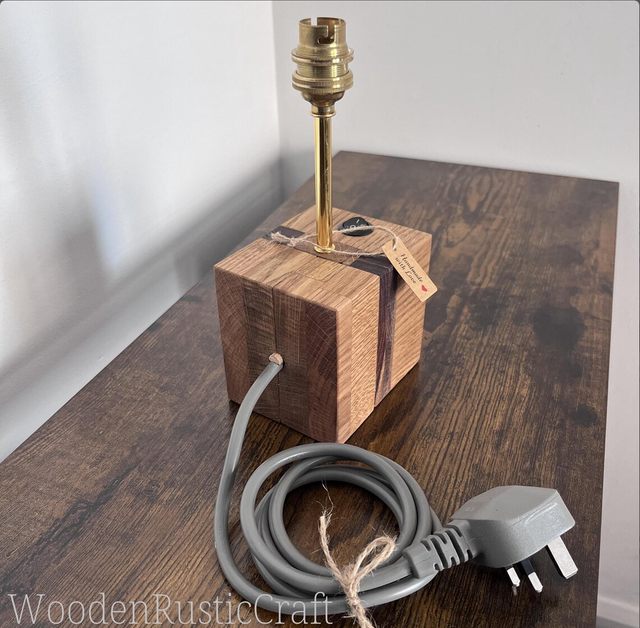 Classic Solid Oak Table Lamp Base — Standard Cable