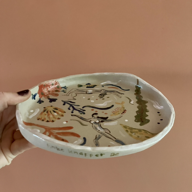 Small plate with swimming ladies