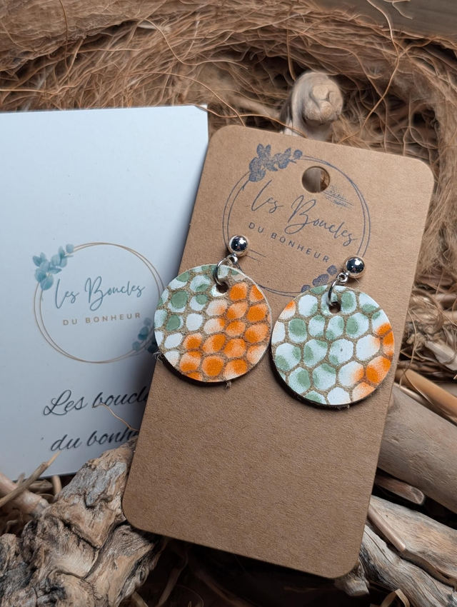 Boucles d'oreilles Années 80/90 Moon orange vert x025