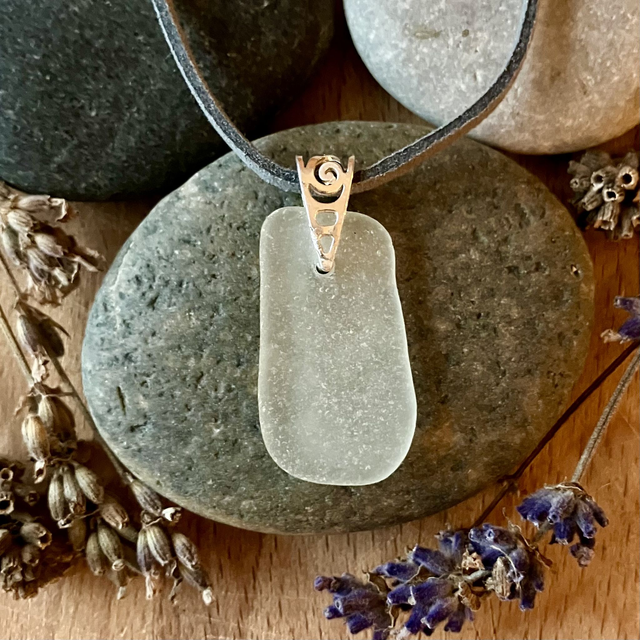 Cornish Sea Glass and Sterling Silver Swirl Pendant