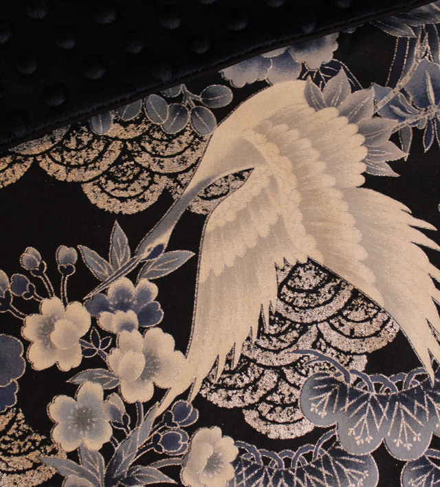 Foulard en coton japonais bleu motif grues et fleurs / Le petit atelier de Maya